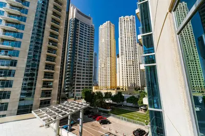 a view of a city skyline with tall buildings at Chic 1BR Marina View Retreat in Dubai
