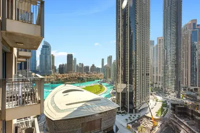 a view of a city with tall buildings at Upscale 1 bedroom in the heart of Downtown in Dubai
