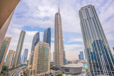 a view of a city skyline with tall buildings at NewArabian Forte Downtown in Dubai
