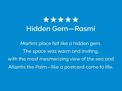 a line of stars with a hidden gemishi mountains place felt like a hidden gem at Atlantis View 1BR with Beachfront Access and Balcony in Dubai