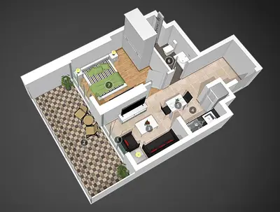 a rendering of a floor plan of a house at Modern and Cozy 1BR in Business Bay in Dubai