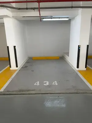 an empty garage with the number on the floor at 2 Bedroom Apartment full Marina View in Dubai