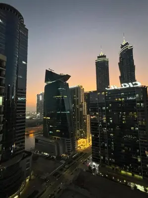 a view of a city skyline with tall buildings at Layali - Chic 1BR with Balcony in Business Bay in Dubai