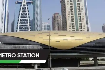 a metro station in a city with tall buildings at Luxury apartment in Dubai marina 5 min walk to JBR Beach-3BHK Apartment in Dubai