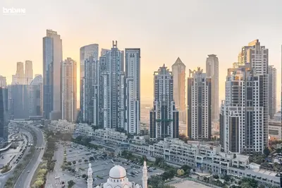 a view of a city with tall buildings at bnbme - Chic Downtown Studio Near Burj Khalifa Dubai Mall w Pool Gym Concierge in Dubai