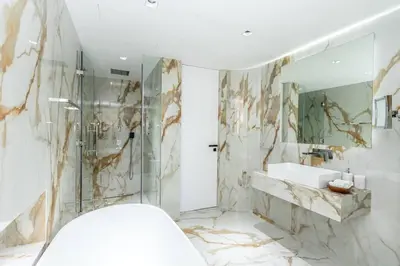 a bathroom with a sink and a shower at Luxury 4 Bed apartment in Murjan, JBR in Dubai