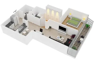 a rendering of a house with a living room at LUX Lavish Suite with Full Marina View 4 in Dubai