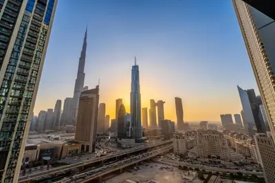 a view of a city with many tall buildings at Prime Location Full Burj View in Downtown Dubai in Dubai