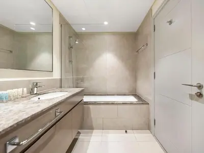 a bathroom with a sink and a shower at Dream Location - Luxury and Comfort in Dubai in Dubai