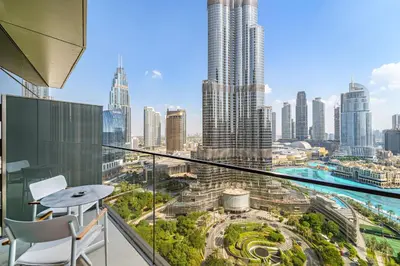 a balcony with a view of a city at Address Residence Dubai Opera 25 by Luxstay Holiday Homes in Dubai