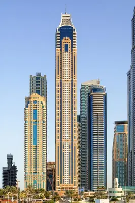 a group of tall buildings in a city at Elite Residences Tower Dubai Marina by Happy Season in Dubai
