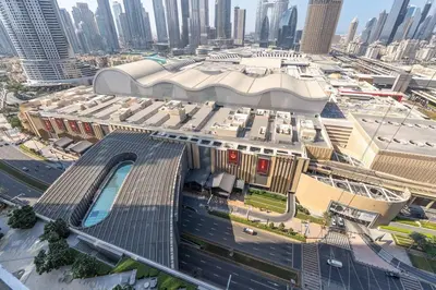 an aerial view of a building in a city at Luxury Living - Spectacular Burj Khalifa Views in Dubai