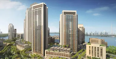 a rendering of a city skyline with tall buildings at 'Dubai Creek Horizon Tower2' 1-Bedroom in Dubai