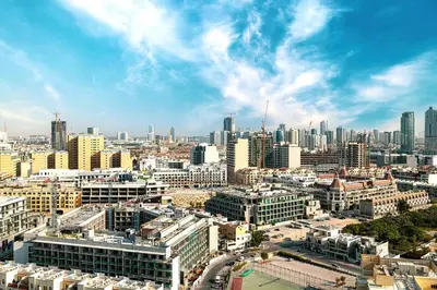 a view of a city with tall buildings at Lovely Studio in Bloom Tower, 10 minutes to Marina in Dubai