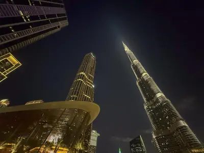 a view of the tallest building in the city at Skyline Majesty - Luxury Living with Full Burj Khalifa & Fountain Views in Dubai