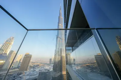 a view of the burj khalifa from the top of a building at 3 BHK Luxury Living at The Address Opera in Dubai