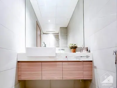 a bathroom with a sink and a mirror at Luxury Living in Azizi Riviera & Cozy Balcony in Dubai
