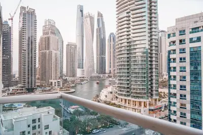 a view of a city with a river and buildings at The Nest by Beds & Company in Dubai