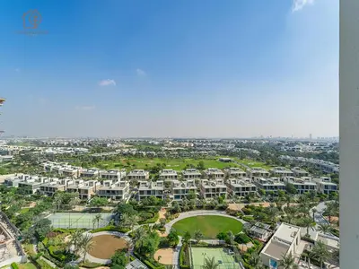 an aerial view of a city with apartment complexes at Stylish Apartment with Golf Views in Dubai Hills 199GV-2 in Dubai