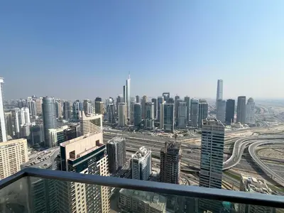 a view of a city from the top of a skyscraper at Dubai Marina stunning views holiday apartment Stella Maris Tower in Dubai