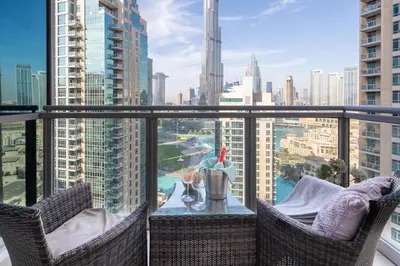 a balcony with a view of a city skyline at Frank Porter - The Residences Tower 8 in Dubai