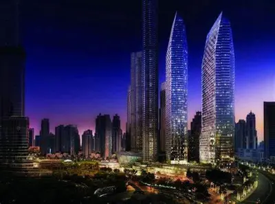 a city skyline at night with tall buildings at ADDRESS Residences Dubai Opera at Downtown in Dubai
