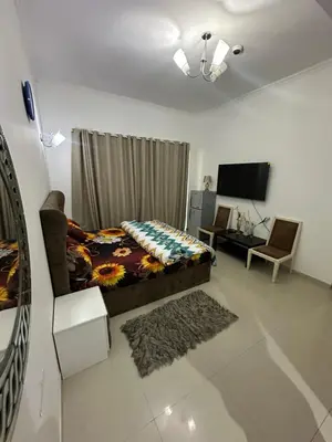 a bedroom with a bed and a chair and a tv at Bedroom with attach bath and balcony in Marina Dubai in Dubai