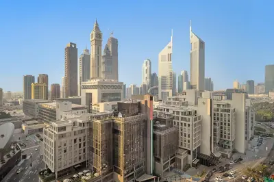 an aerial view of a city with tall buildings at Silkhaus Cozy Studio at Sky Gardens-Heart of DIFC in Dubai