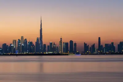 a skyline of a city with a lot of tall buildings at NEW Exceptional Lagoon View - 2 Stylish Bedrooms in Dubai
