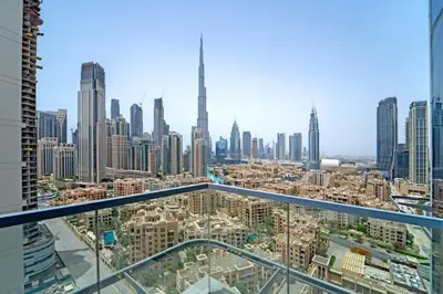 a view of the city from the top of a skyscraper at HAVN - 1 Bedroom in Downtown, Burj Khalifa View in Dubai