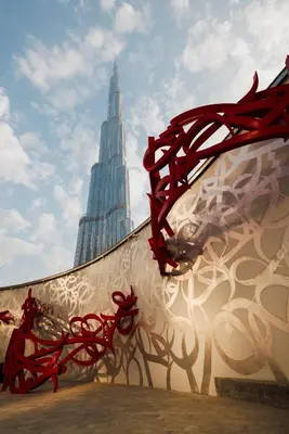 a view of the empire state building from the street at 1001 Nights - Luxury 1-BR apartment near Burj in Dubai