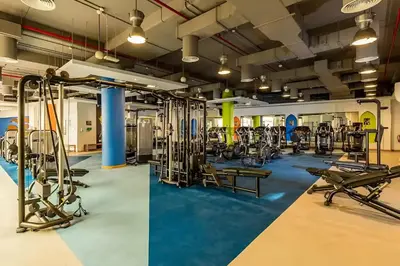 a gym with cardio equipment and treadmills at Jumeirah Beach Residence - Rimal 6, Dubai Marina in Dubai