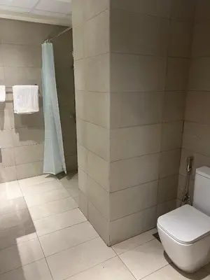 a bathroom with a toilet and a shower at Special Offer Rental One Bedroom Apartment at Azizi Riviera Dubai in Dubai