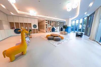 a large room with a room with a giraffe in it at Grande Signature Residence, Burj Khalifa and Fountain View in Dubai