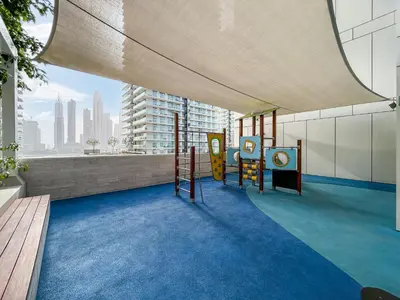 a balcony with a view of a city skyline at Stunning Beachfront Home with Panoramic Sea Views in Dubai