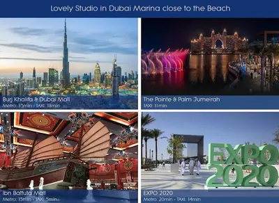 a collage of pictures of the city of dubailand at Lovely Studio in Dubai Marina near Beach and Metro Z417 in Dubai
