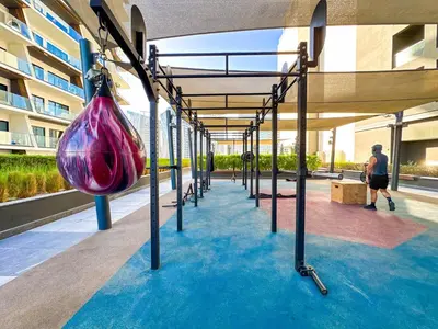 a gym with a swing in a building at Luxury 1BR in 15 Northside Tower with Canal View 4AB03 in Dubai