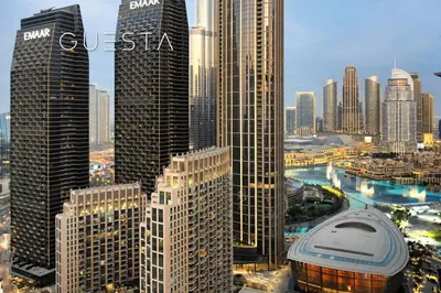 a view of a city with tall skyscrapers at Forte Tower 1 by Emaar - Dubai Fountain View, Downtown Dubai in Dubai
