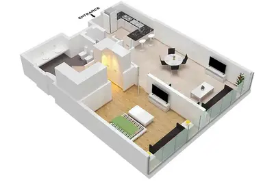 a rendering of a living room with a desk at LUX Iconic Views at The Palm Tower Suite 5 in Dubai