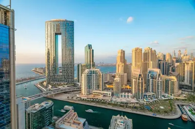 a view of a city with tall buildings at GuestReady - Exquisite living with Marina views in Dubai