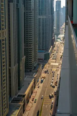an aerial view of a busy city street with traffic at GuestReady - Contemporary living in Dubai Marina in Dubai