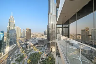 a view of a city from a tall building at FIRST CLASS 3BR Burj Khalifa & Fountain View in Dubai