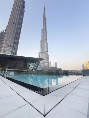 a view of the chicago skyline from the roof of a building at Signature Series 1 Bedroom Apartment I Free Parking, Gym, Pool I PlayStation 5 I by Skyline Serenity in Dubai