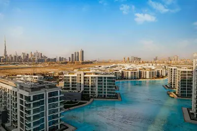 a view of a city with tall buildings at Luxury 2BR Prime Location & Burj Views in Dubai