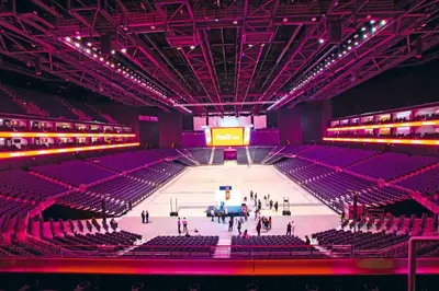 a view of a basketball court in an arena at Luxury 2BD Apt with Pool GYM & Burj Khalifa Views in Dubai
