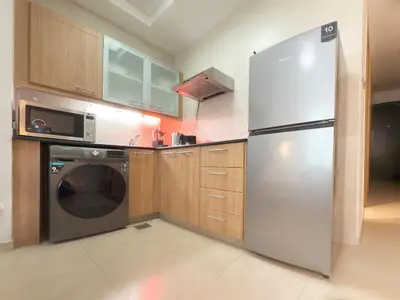 a kitchen with a stainless steel refrigerator and a dishwasher at Studio in Dubai Marina near beach and Metro Z514 in Dubai