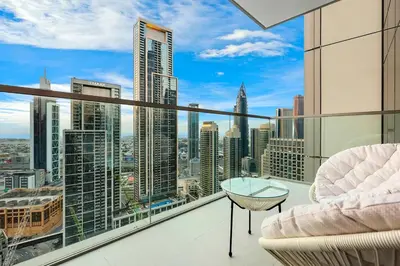 a balcony with a view of the city at FIRST CLASS 1BR Stylish & Luxurious in Dubai