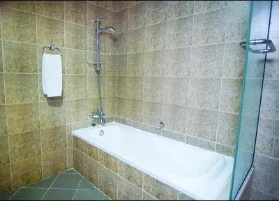a bathroom with a bath tub and a shower at High Class 1bhk Business bay Marasi Drive Dubai in Dubai