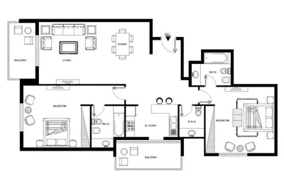 a black and white floor plan of a house at LUX The Premium Marina Sea View Suite in Dubai
