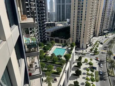 an aerial view of a city street with tall buildings at Coastal Charm - Fully Furnished 2-Bedroom Apartment with Spectacular Views by Petals Holiday Homes in Dubai
